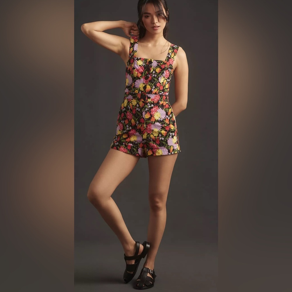 Anthropologie Maeve The Yukiko Noritake Portside Button-Front Romper Size 0